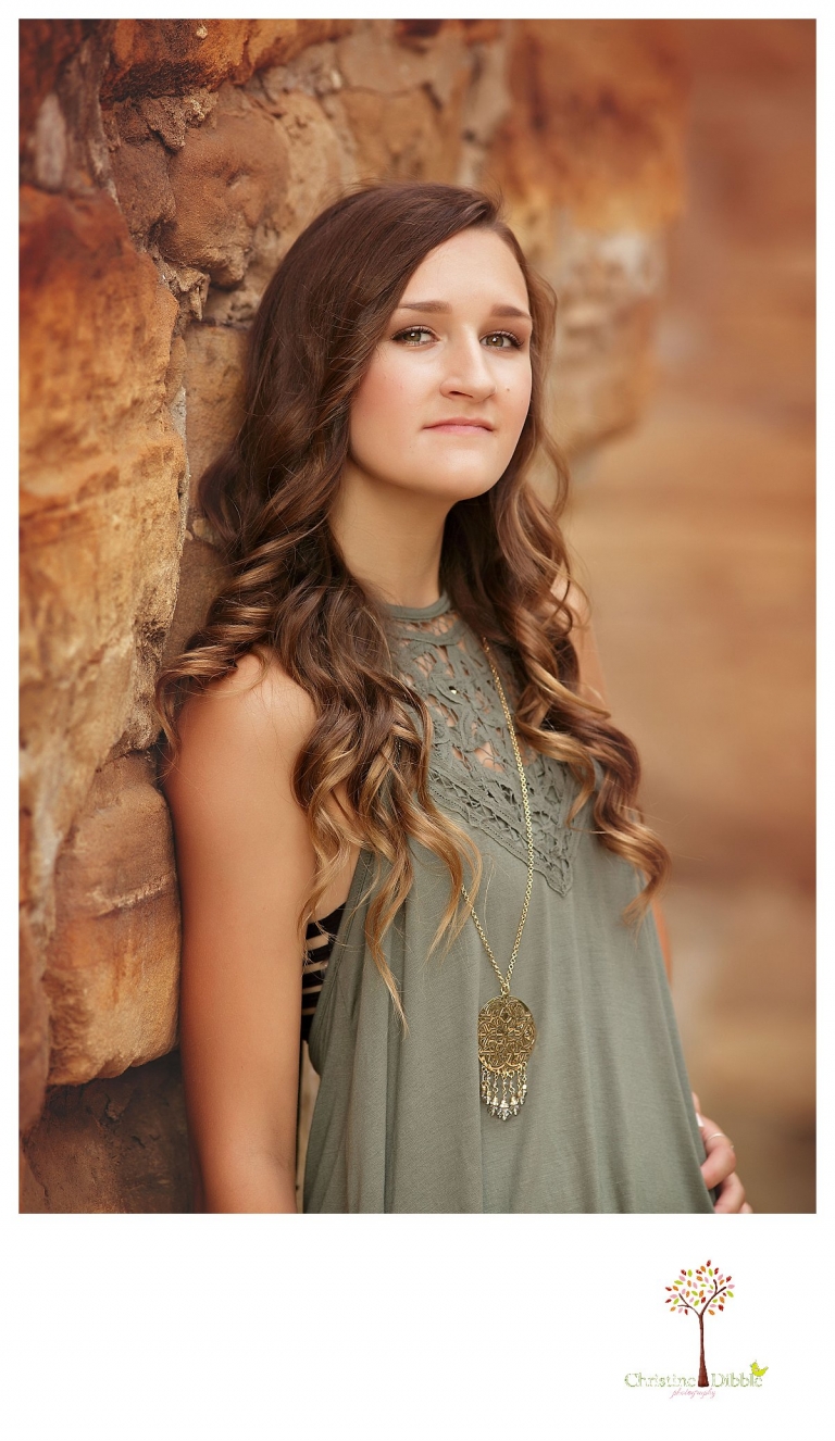 Summerville and Sonora senior portrait photographer Christine Dibble Photography takes photos of a senior girl leaning on the wall of the mill at Knights Ferry.