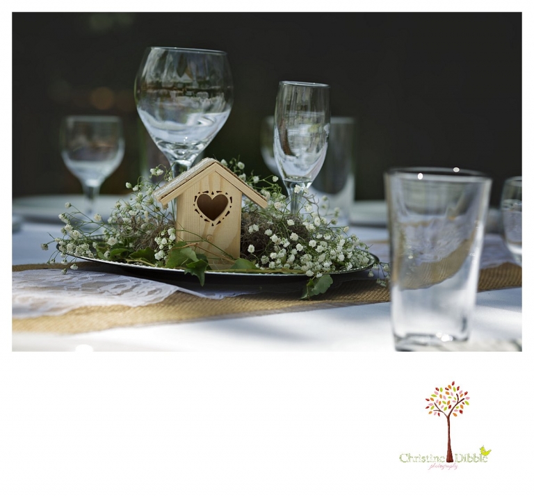 Wedding photography in Sonora by Christine Dibble Photography photographs the bird-themed wedding decor on the reception tables.