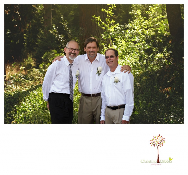 Wedding photography in Sonora by Christine Dibble Photography photographs a groom and his best men before his Tree Farm wedding.