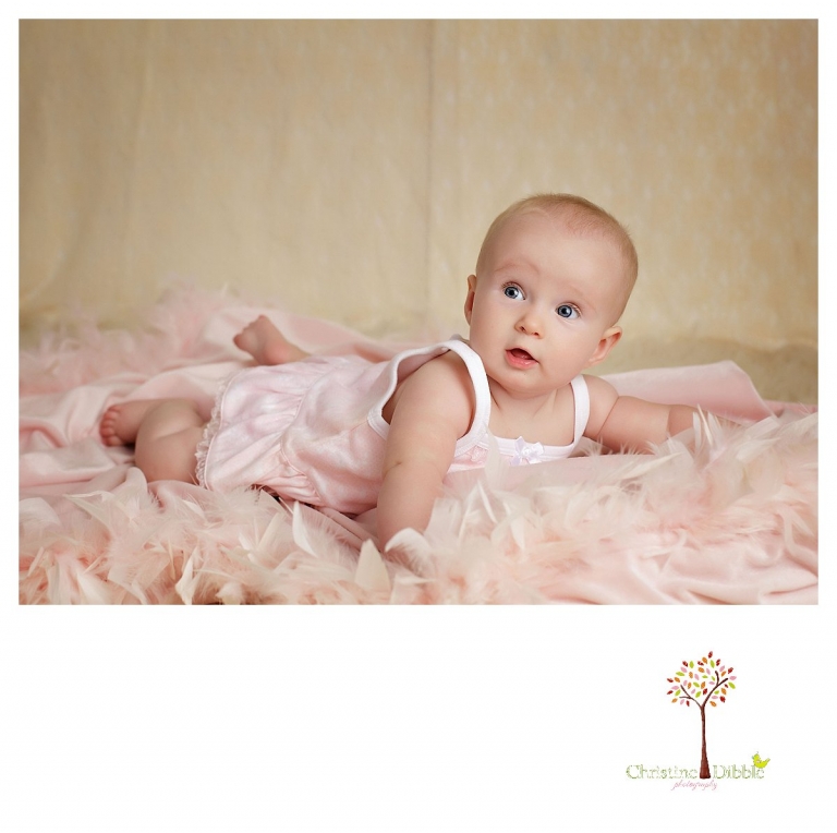Sonora baby photographer Christine Dibble Photography takes studio portraits of a baby girl wearing pink.