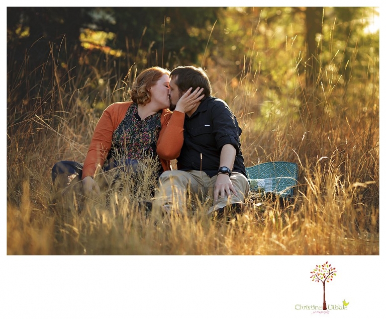 Sonora engagement and couple's portrait photographer Christine Dibble Photography takes photos of couples laughing, kissing, cuddling and having fun outdoors in golden sunlight.