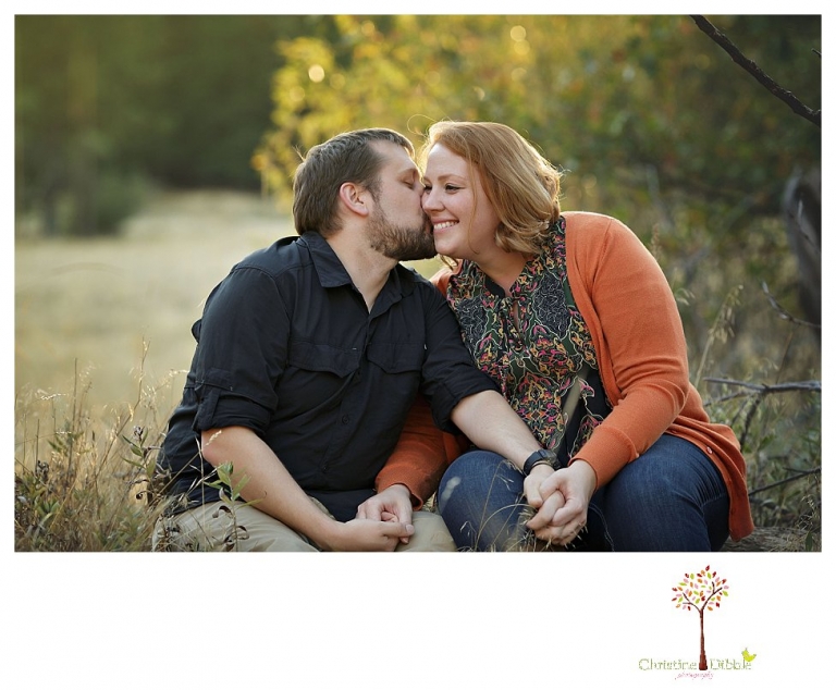 Sonora engagement and couple's portrait photographer Christine Dibble Photography takes photos of couples laughing, kissing, cuddling and having fun outdoors in golden sunlight.