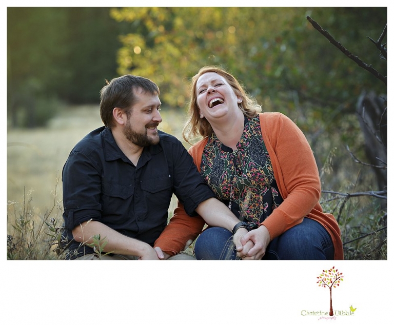 Sonora engagement and couple's portrait photographer Christine Dibble Photography takes photos of couples laughing, kissing, cuddling and having fun outdoors in golden sunlight.
