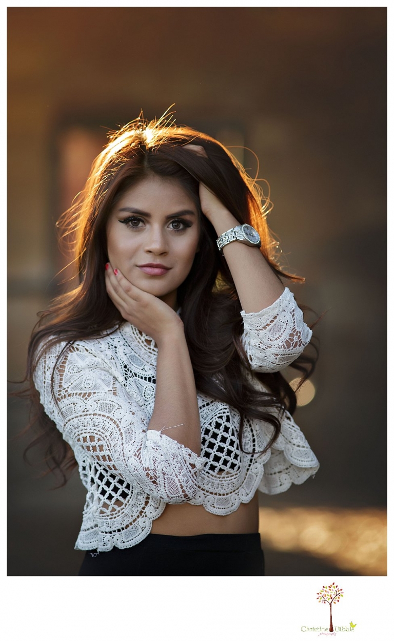 Sonora senior portrait photographer Christine Dibble Photography takes senior portraits of a beautiful Gustine High School Class of 2016 senior at Knights Ferry.