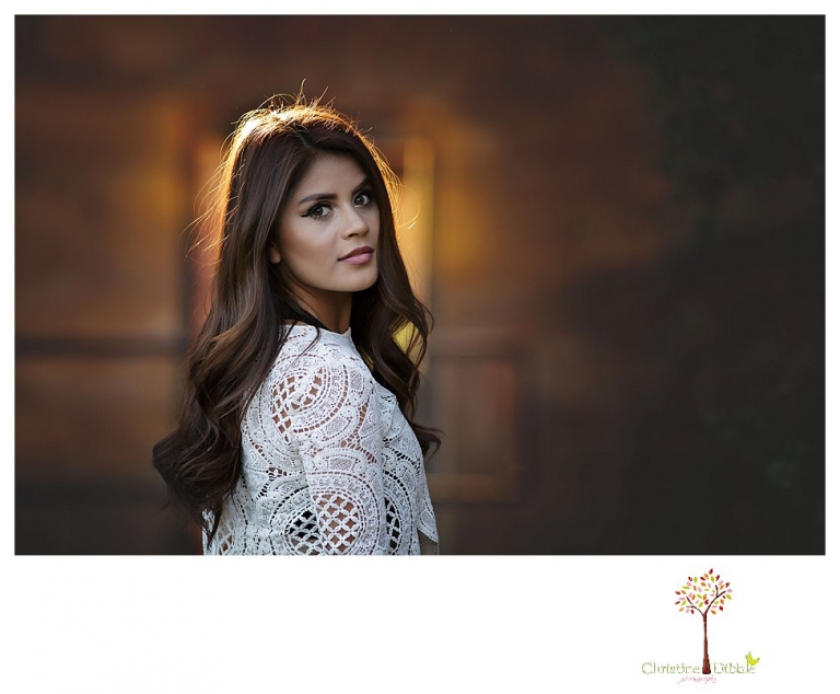 Sonora senior portrait photographer Christine Dibble Photography takes senior portraits of a beautiful Gustine High School Class of 2016 senior at Knights Ferry in golden sunset light.