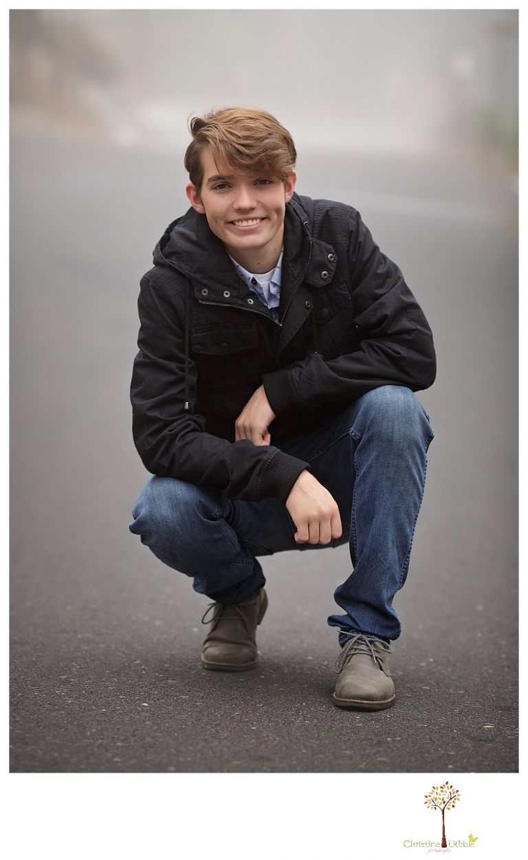 Sonora High senior portrait photographer Christine Dibble Photography photographs a senior boy in downtown Sonora with his guitar and in his Golden Regiment Band drum major uniform.