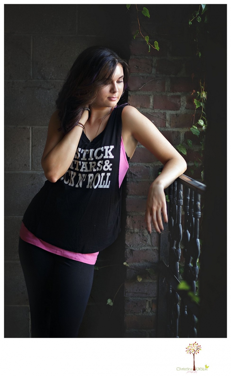 Sonora photographer Christine Dibble Photography takes a Summerville High senior's portraits in the downtown Sonora parking garage with a dance inspired theme.