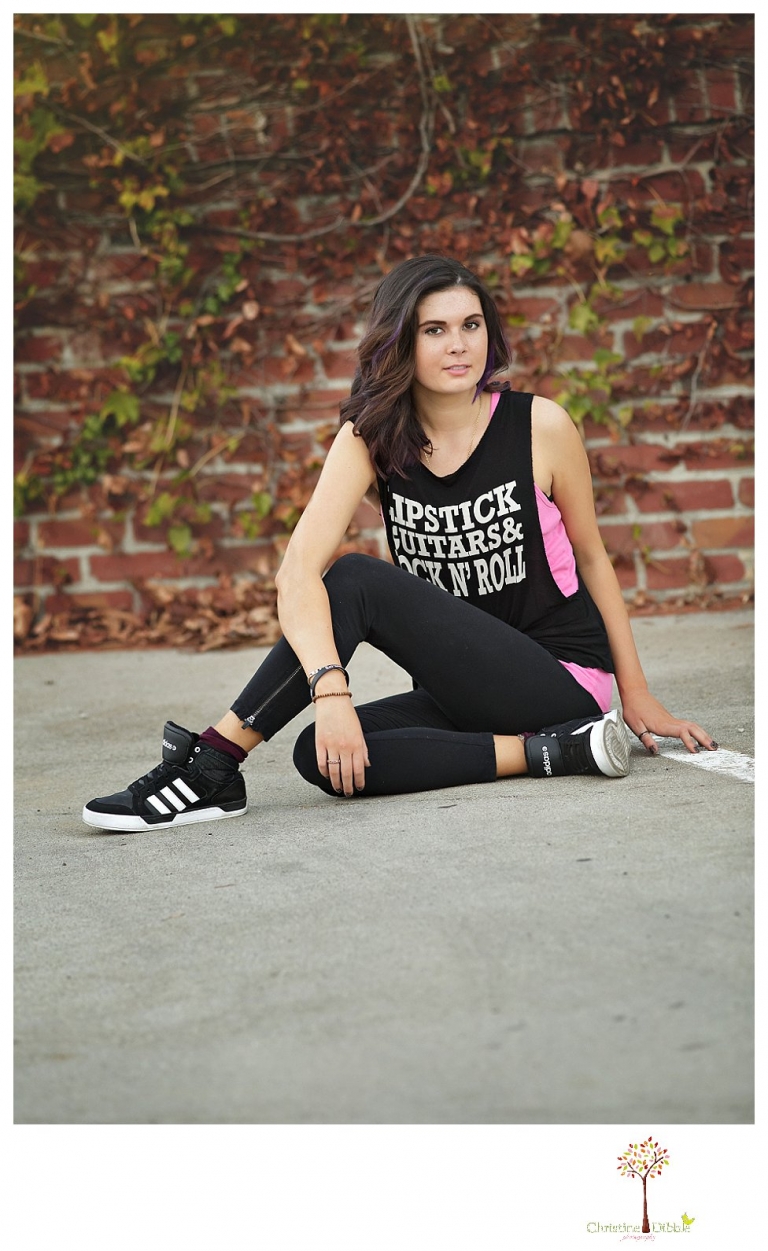 Sonora photographer Christine Dibble Photography takes a Summerville High senior's portraits in the downtown Sonora parking garage with a dance inspired theme.