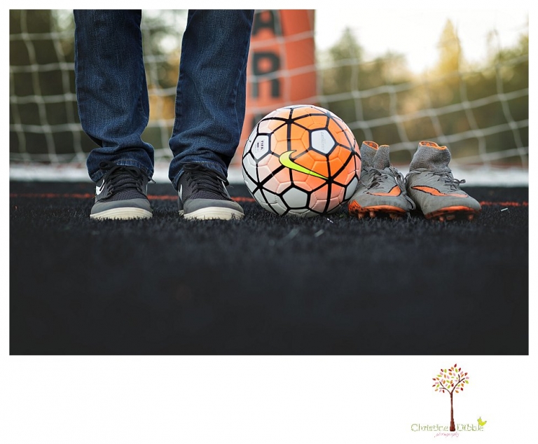 Summerville senior portrait photographer, Christine Dibble Photography of Sonora takes senior portraits of a senior boy in casual and dress clothes and in his soccer uniform on the Summerville soccer field.