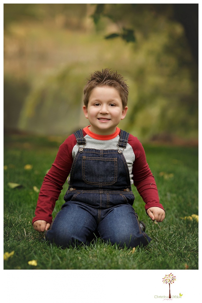Sonora family photographer Christine Dibble Photography takes family portraits in Angels Camp of a family with three boys on private property with olive trees and a pond.