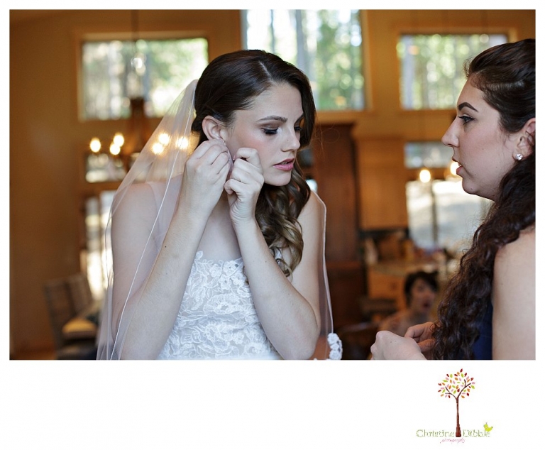 Calaveras Big Trees wedding photographed by Sonora and Arnold wedding photographer Christine Dibble Photography at a cabin in Arnold, Big Trees Park, and the reception at Jack Knight Hall.