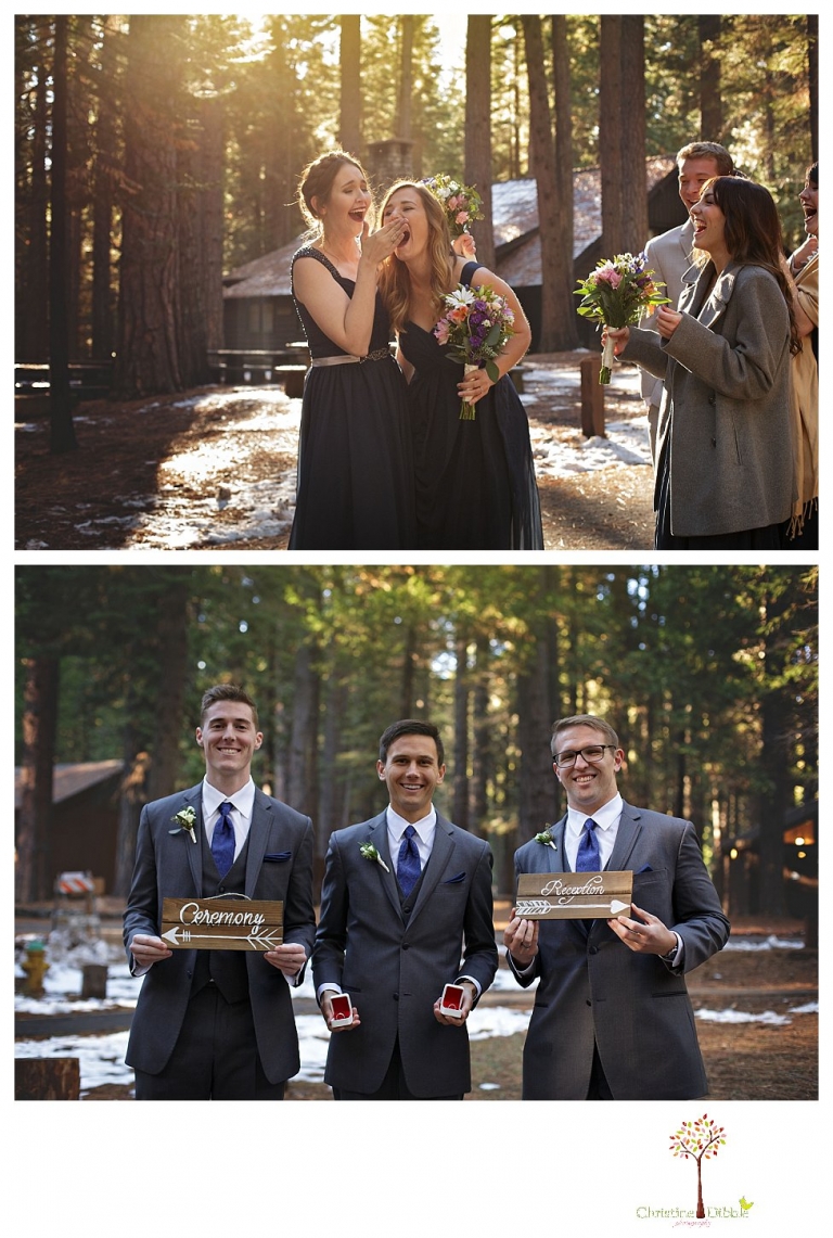 Calaveras Big Trees wedding photographed by Sonora and Arnold wedding photographer Christine Dibble Photography at a cabin in Arnold, Big Trees Park, and the reception at Jack Knight Hall.