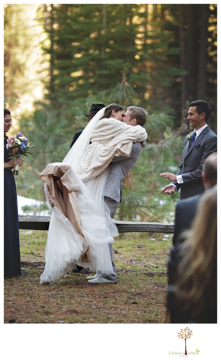 Calaveras Big Trees wedding photographed by Sonora and Arnold wedding photographer Christine Dibble Photography at a cabin in Arnold, Big Trees Park, and the reception at Jack Knight Hall.