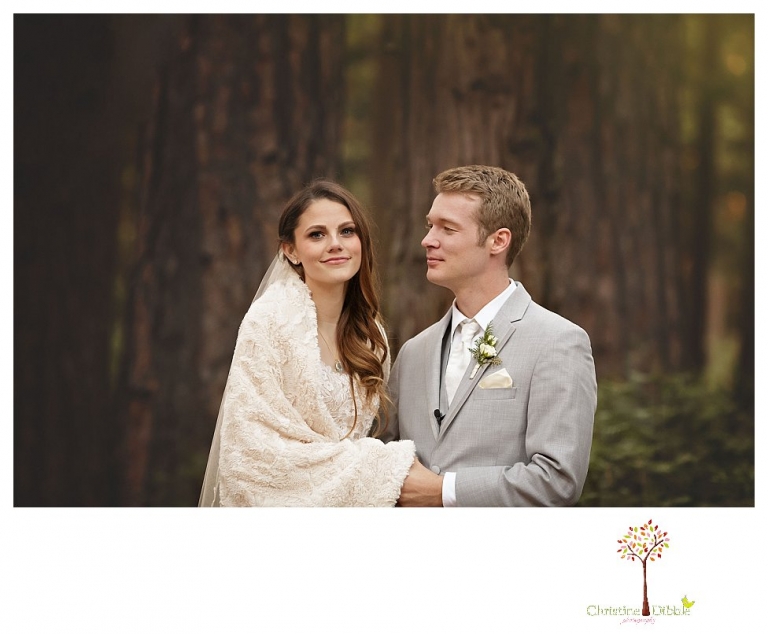 Calaveras Big Trees wedding photographed by Sonora and Arnold wedding photographer Christine Dibble Photography at a cabin in Arnold, Big Trees Park, and the reception at Jack Knight Hall.