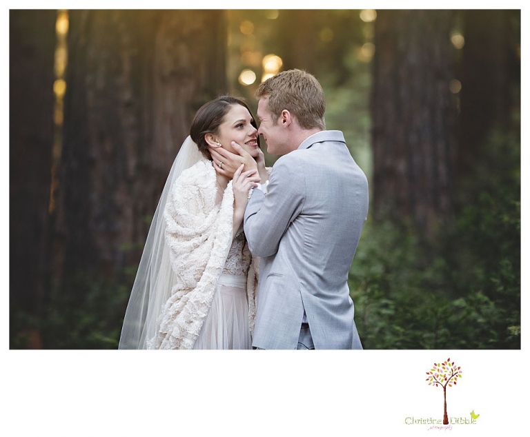 Calaveras Big Trees wedding photographed by Sonora and Arnold wedding photographer Christine Dibble Photography at a cabin in Arnold, Big Trees Park, and the reception at Jack Knight Hall.