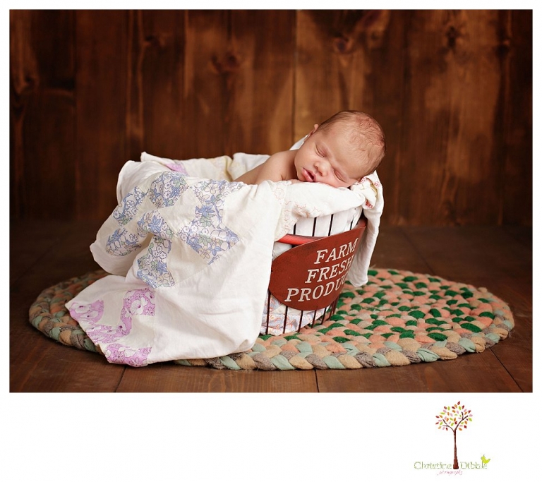Best Sonora Newborn Photographer Christine Dibble Photography takes portraits of a sleeping newborn on blankets, in wraps and props, and on her mother's wedding dress.