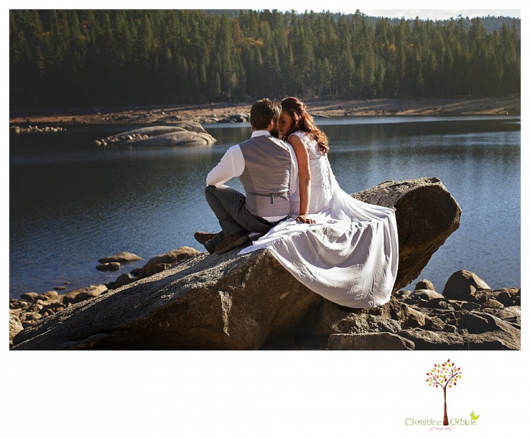 Sonora and Pinecrest wedding photographer Christine Dibble Photography takes wedding photos at a Pinecrest elopement including the couple on the beach.