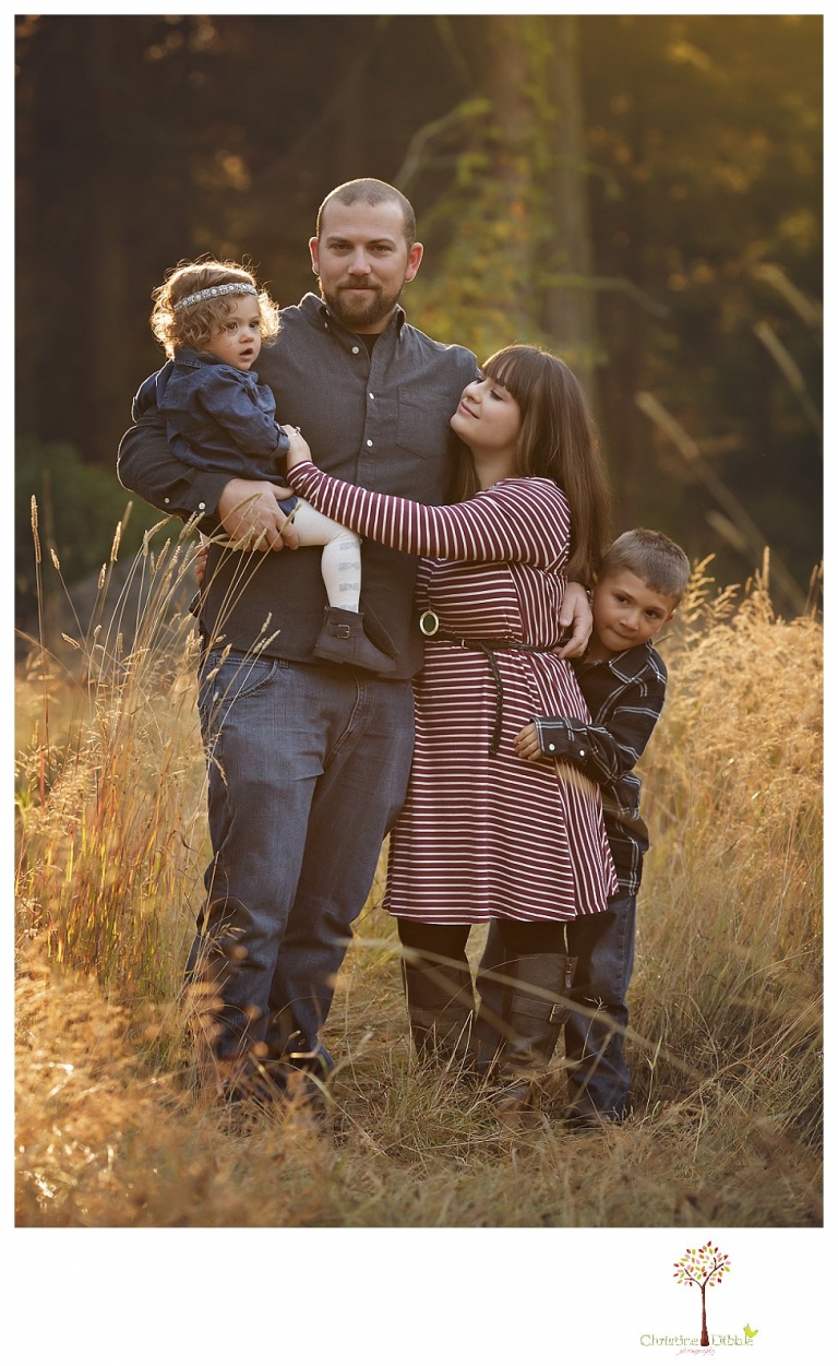 Sonora family photographer Christine Dibble Photography takes family portraits at Pinecrest Lake as the family plays in a field and then wears ugly sweaters for Christmas card photos.