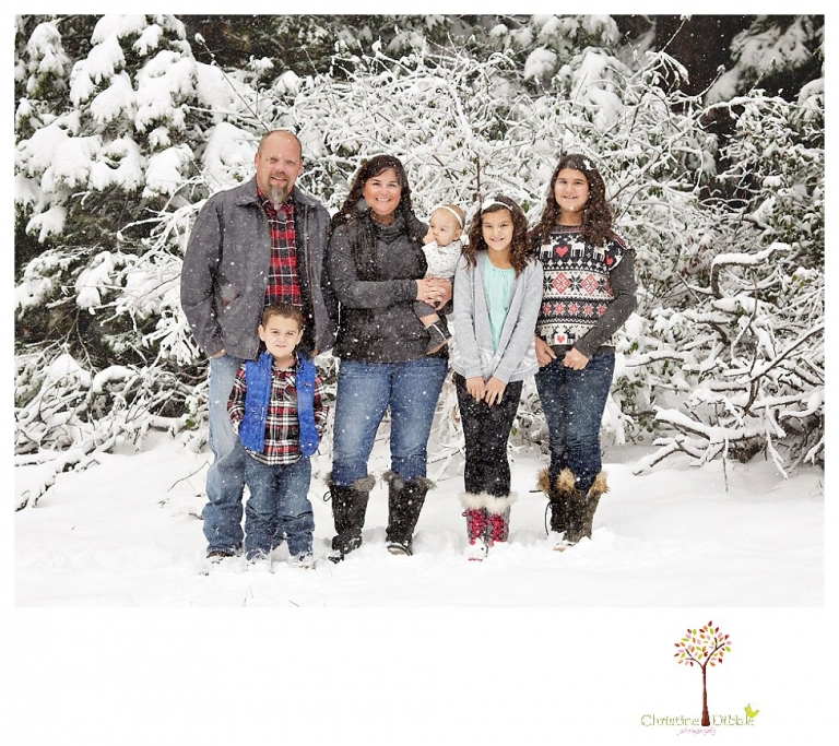 Sonora Family Photographer Christine Dibble Photography takes family portraits in the snow out of Long Barn during a big snowstorm.