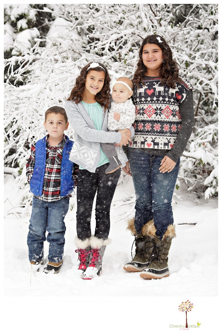 Sonora Family Photographer Christine Dibble Photography takes family portraits in the snow out of Long Barn during a big snowstorm.