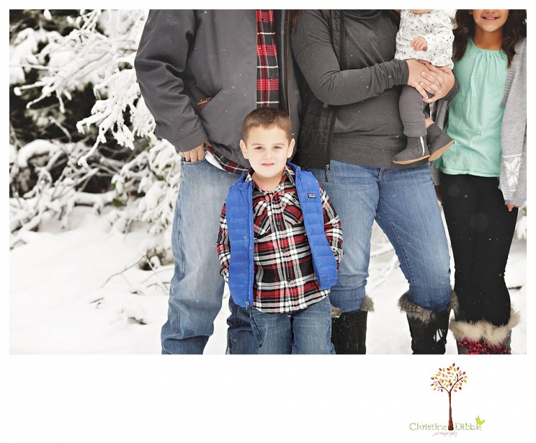 Sonora Family Photographer Christine Dibble Photography takes family portraits in the snow out of Long Barn during a big snowstorm.