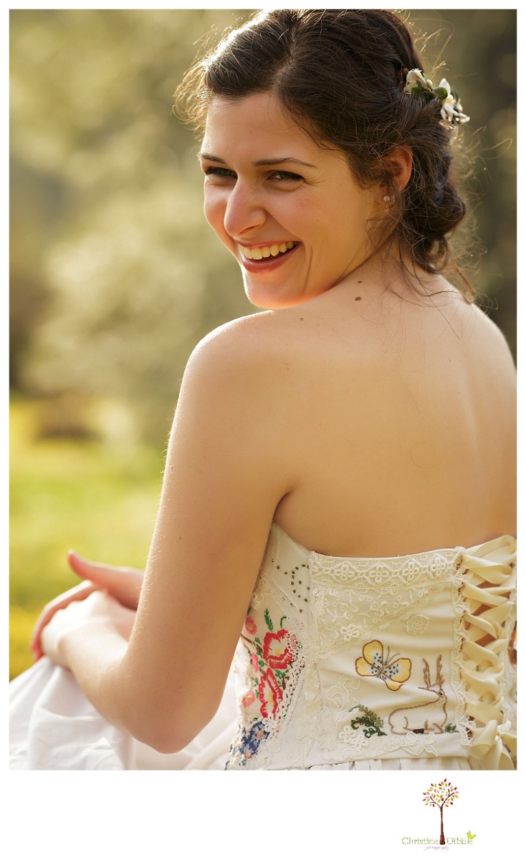 Sonora Wedding Photographer Christine Dibble Photography takes portraits of models posing as brides in wedding dresses made by Hopefully Romantic out of Twain Harte, CA.