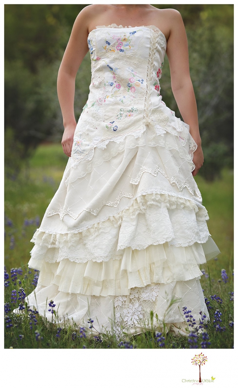 Sonora Wedding Photographer Christine Dibble Photography takes portraits of models posing as brides in wedding dresses made by Hopefully Romantic out of Twain Harte, CA.