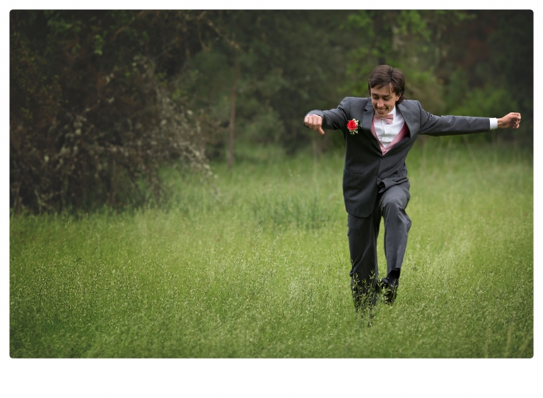 Sonora senior portrait photographer Christine Dibble Photography takes portraits of couples before the Summerville High School prom in a field wet from rain with a blue velvet chair.