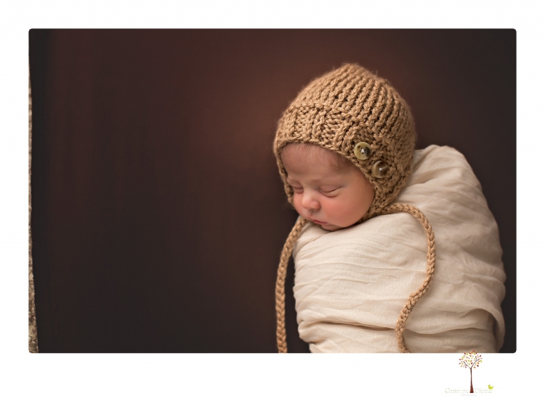 Best Sonora Newborn Photographer Christine Dibble Photography takes newborn portraits during a session in her studio using blankets, wraps, flokatis and props in browns and neutrals.