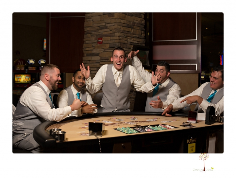 Sonora Wedding Photographer Christine Dibble Photography takes wedding photos at a Black Oak Casino Resort wedding including inside photos at the blackjack tables.