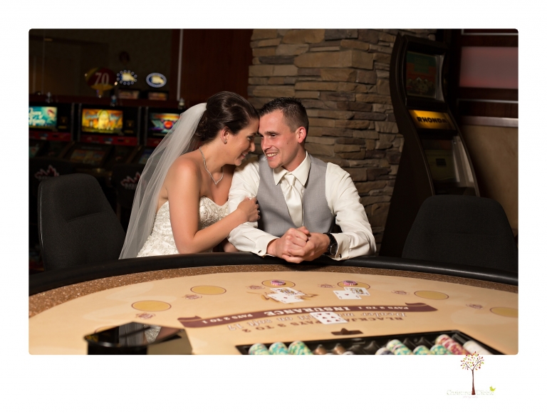 Sonora Wedding Photographer Christine Dibble Photography takes wedding photos at a Black Oak Casino Resort wedding including photos at the blackjack tables.