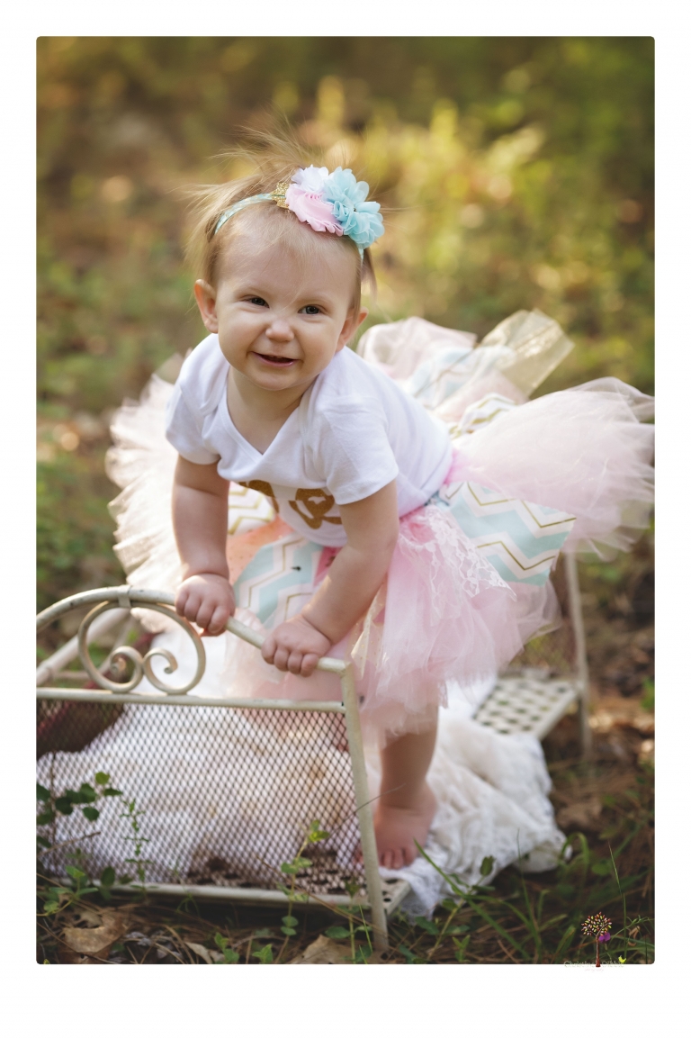 Sonora and Grass Valley family photographer Christine Dibble Photography takes first birthday cake smash photos of a baby girl and her family.  