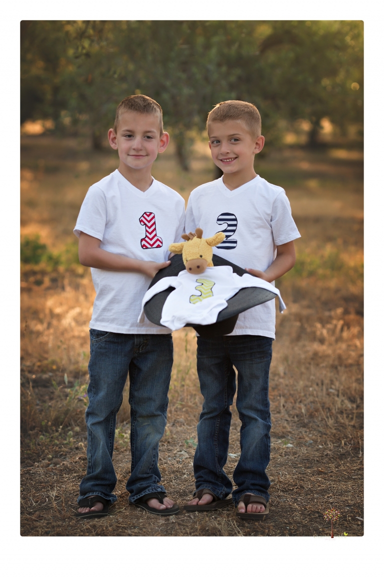Sonora family photographer Christine Dibble Photography photographs a pregnancy announcement at Hurst Ranch as a wife tells her husband she is pregnant with baby number three during a family portrait session.