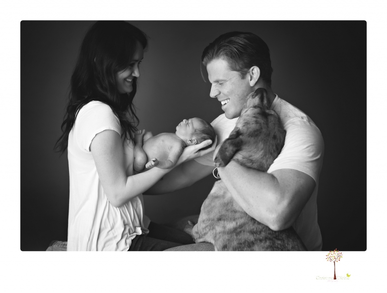 Best Sonora Newborn Photographer Christine Dibble Photography takes portraits of a newborn baby boy and his dog as well as family portraits in her Sonora studio.