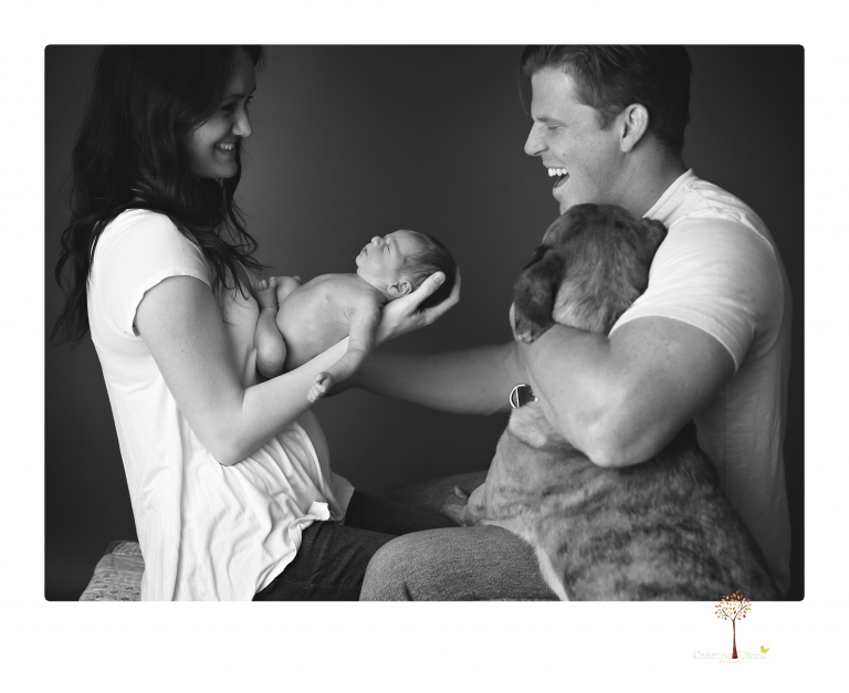 Best Sonora Newborn Photographer Christine Dibble Photography takes portraits of a newborn baby boy and his dog as well as family portraits in her Sonora studio.