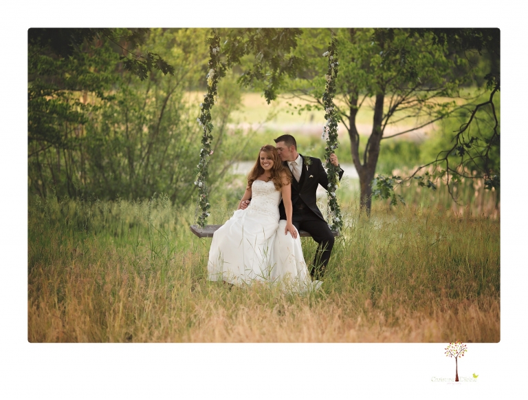 Sonora Wedding Photographer Christine Dibble Photography photographs a rustic country wedding in Genessee Valley in Northern California of a bride and groom on a swing in a giant oak tree.