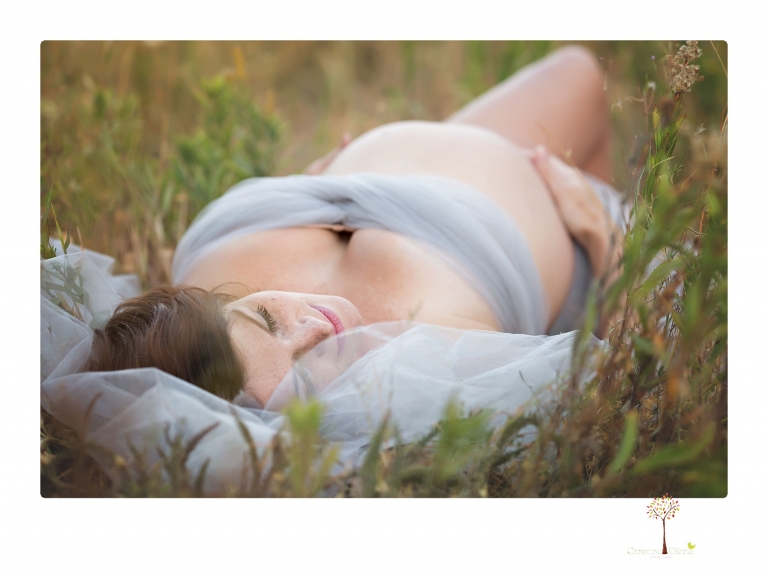 Sonora pregnancy photographer Christine Dibble Photography takes maternity portraits in golden sunlight outdoors of women wearing maternity dresses and tulle wraps.