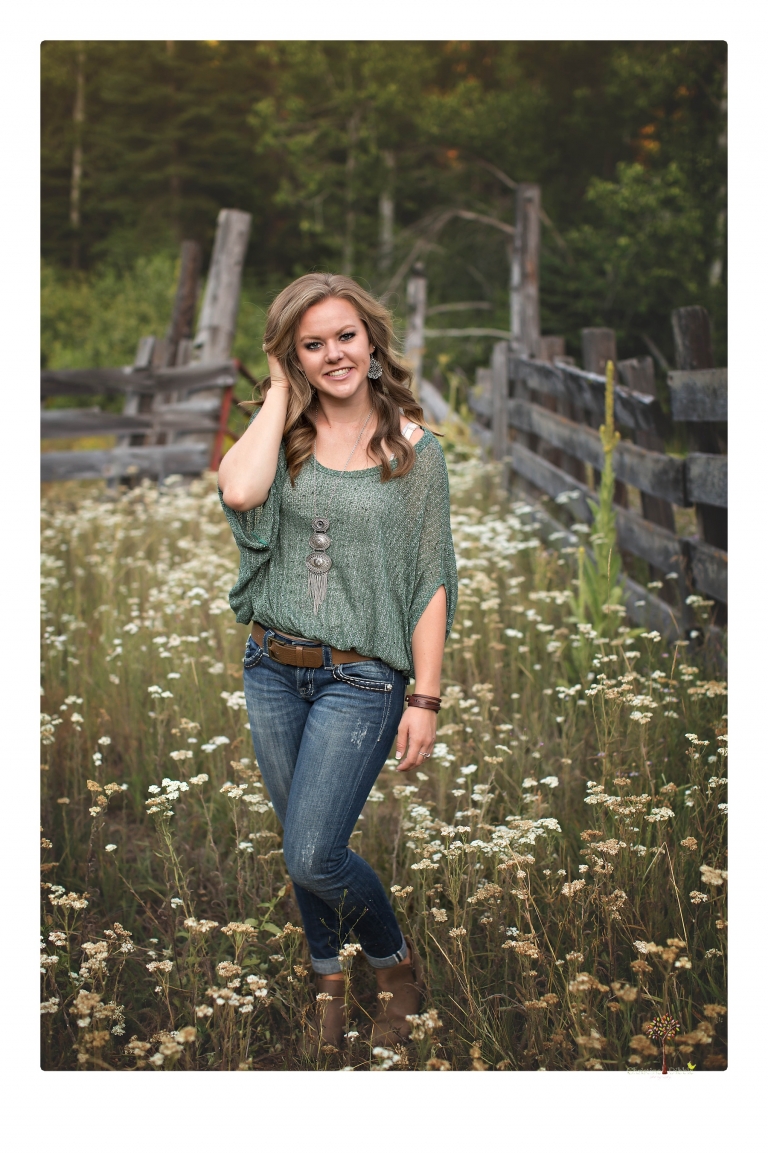Summerville High senior portrait photographer Christine Dibble Photography of Sonora takes senior portraits of a girl in a field of wildflowers with her violin.