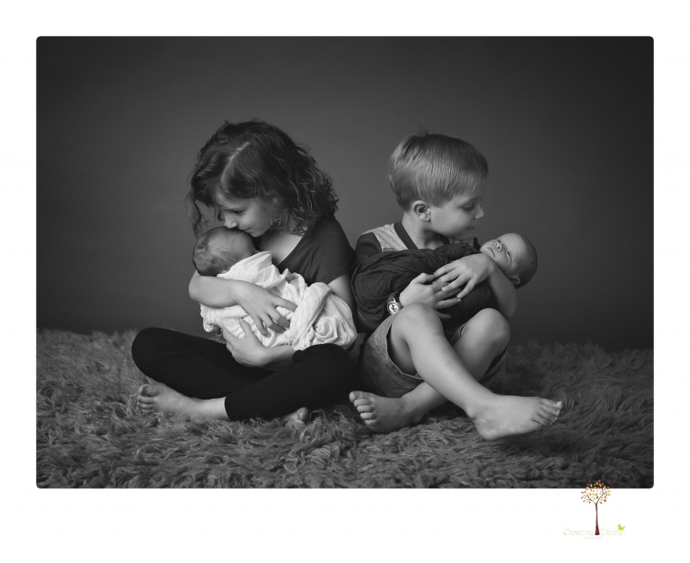Best Sonora newborn photographer Christine Dibble Photography photographs newborn twins in a newborn portrait session in the studio with both babies posing alone and together.