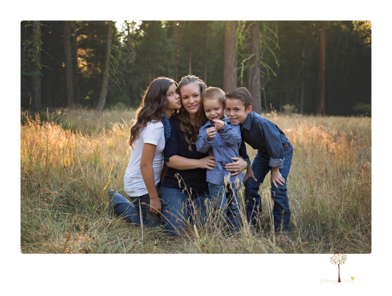 Sonora photographer Christine Dibble Photography takes family portraits at Pinecrest Lake in a golden lit field and on the beach.