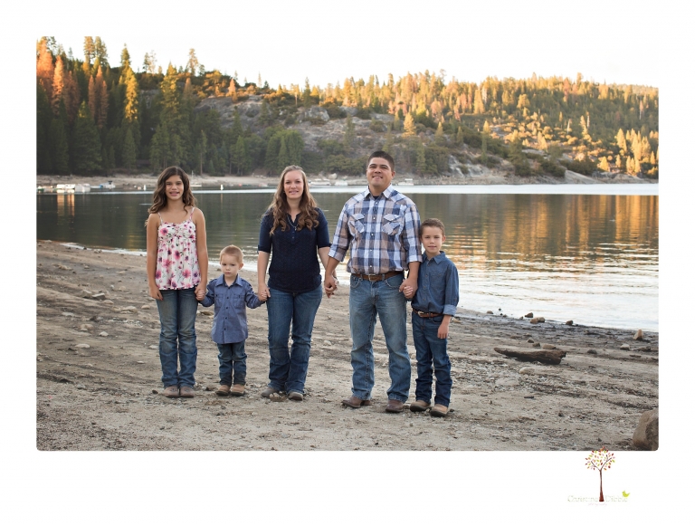 Sonora photographer Christine Dibble Photography takes family portraits at Pinecrest Lake in a golden lit field and on the beach.