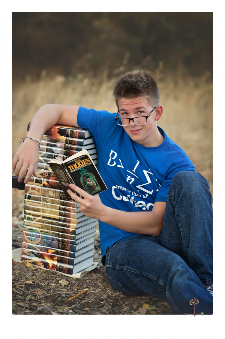 Summerville Senior Portrait photographer Christine Dibble of Sonora takes senior portraits of a boy in a kilt, a nerd scene, an explosion and a tuxedo at Knights Ferry.