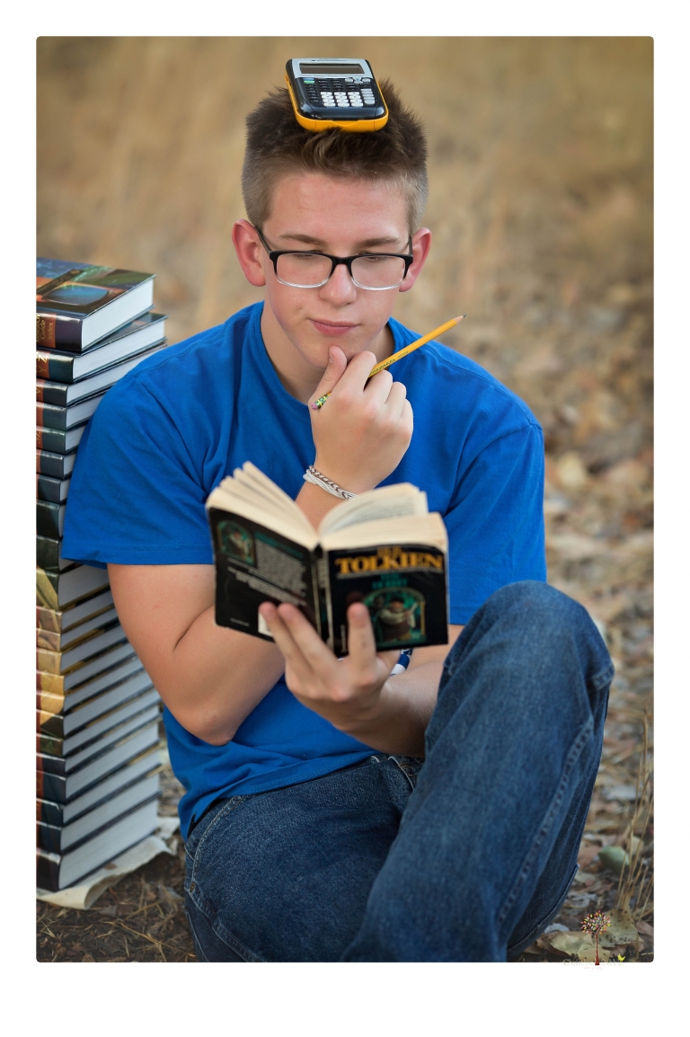 Summerville Senior Portrait photographer Christine Dibble of Sonora takes senior portraits of a boy in a kilt, a nerd scene, an explosion and a tuxedo at Knights Ferry.