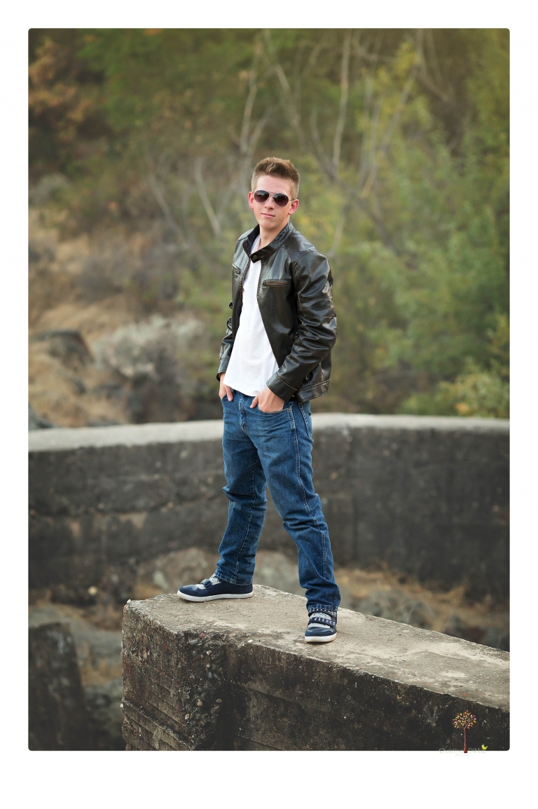 Summerville Senior Portrait photographer Christine Dibble of Sonora takes senior portraits of a boy in a kilt, a nerd scene, an explosion and a tuxedo at Knights Ferry.