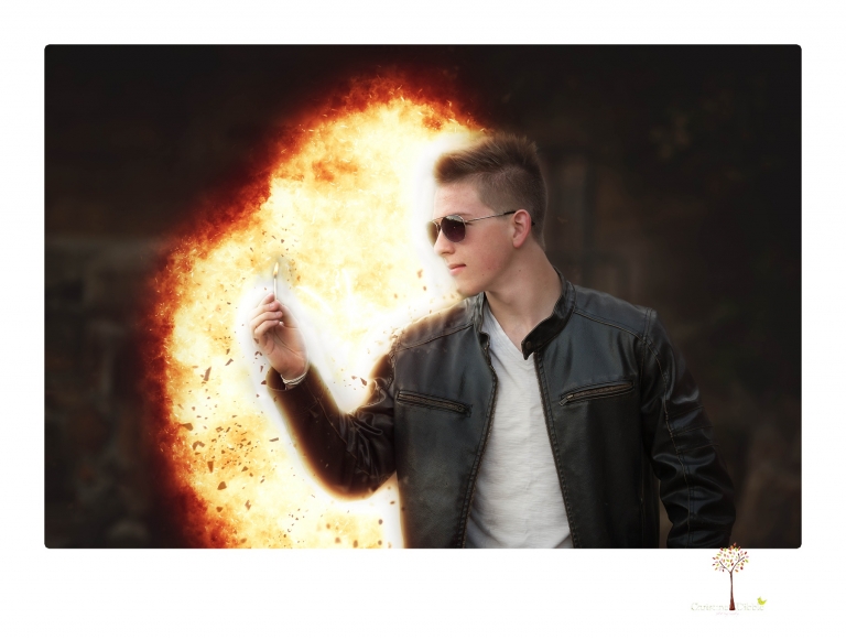 Summerville Senior Portrait photographer Christine Dibble of Sonora takes senior portraits of a boy in a kilt, a nerd scene, an explosion and a tuxedo at Knights Ferry.