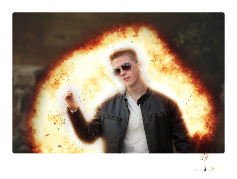 Summerville Senior Portrait photographer Christine Dibble of Sonora takes senior portraits of a boy in a kilt, a nerd scene, an explosion and a tuxedo at Knights Ferry.