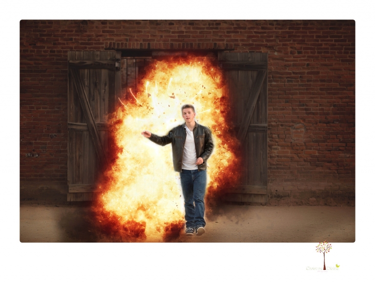 Summerville Senior Portrait photographer Christine Dibble of Sonora takes senior portraits of a boy in a kilt, a nerd scene, an explosion and a tuxedo at Knights Ferry.