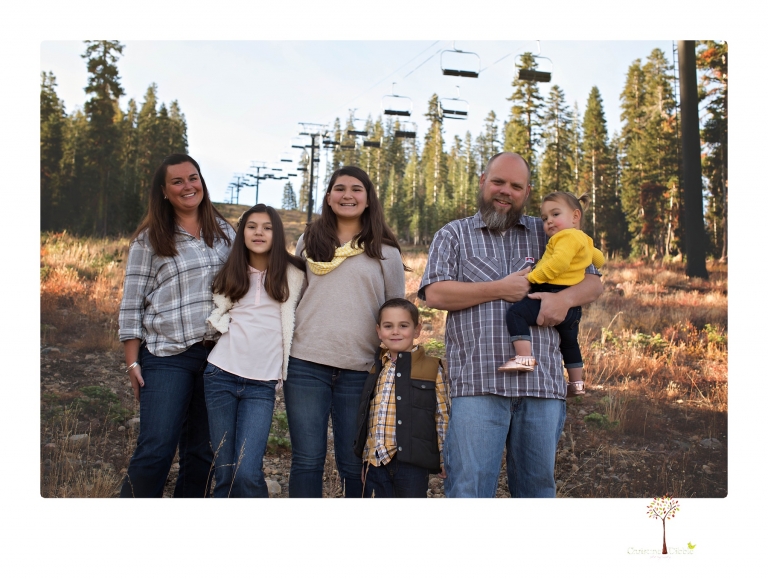 Sonora family photographer Christine Dibble Photography takes family portraits under Chair 10 at Dodge Ridge ski area.