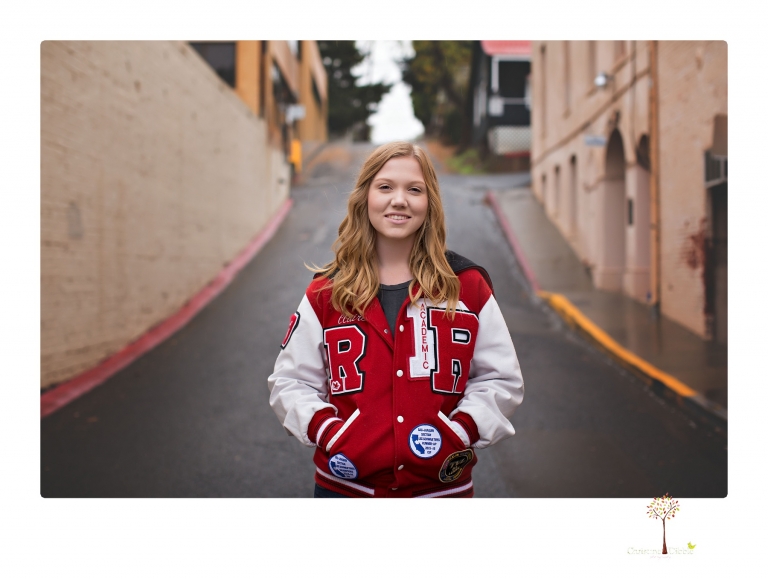 Sonora senior portrait photographer Christine Dibble Photography takes portraits of a Ripon High School senior in Columbia and downtown Sonora in the rain.