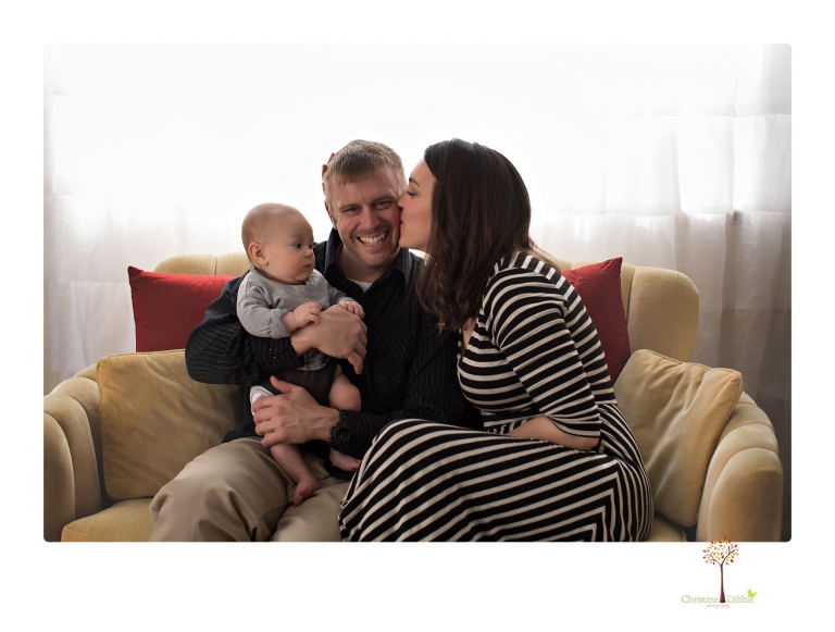 Sonora baby and child photographer Christine Dibble Photography takes three month portraits of a baby boy and his parents in the studio.